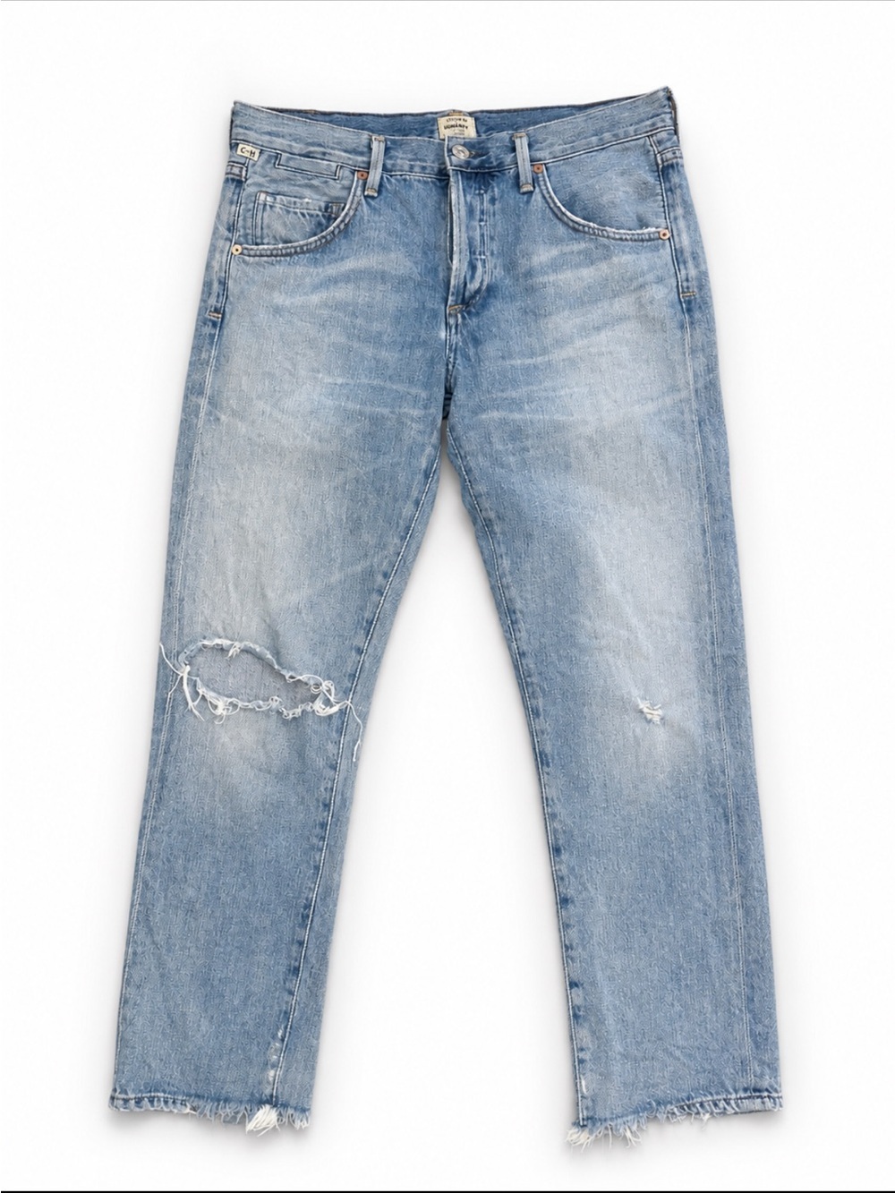 Citizens of Humanity Emerson Slim Boyfriend Jeans Light Wash Raw Hem Size 26